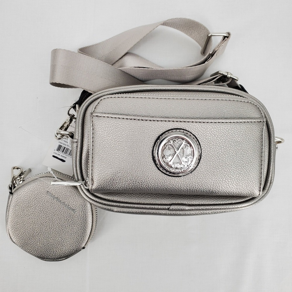 CXL by Christian Lacroix EVE Pewter Pebble Camera Bag Detachable Mini Zip New